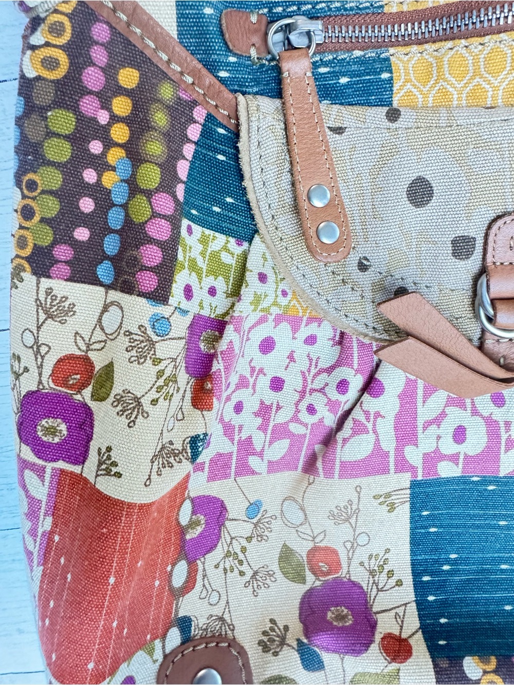 Fossil Patchwork Floral Canvas Shoulder Bag + Wallet Boho Y2K cottagecore - Picture 16 of 17